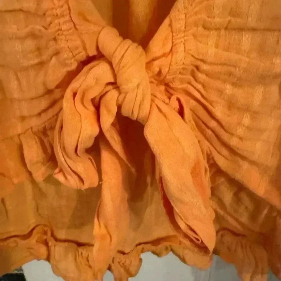 American eagle cotton top with lace accents ties in front orange size med NEW - Picture 5 of 6